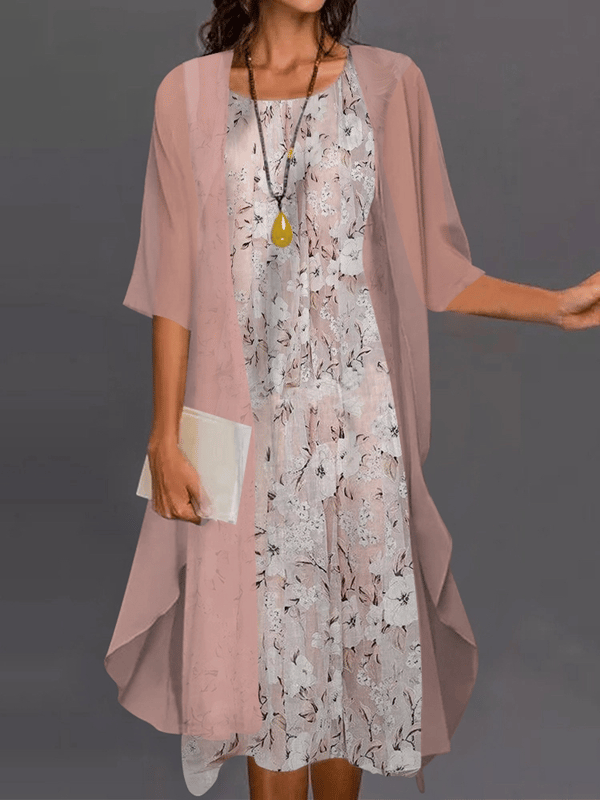 🌸Radiate Elegance: Lady Elegant Loose Chiffon Floral Dress Suits