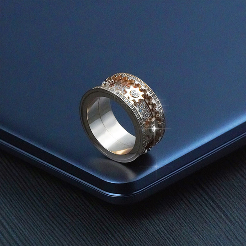 💎Sparkling Elegance: Diamond Crystal Gear Ring - HOT SALE!🔥