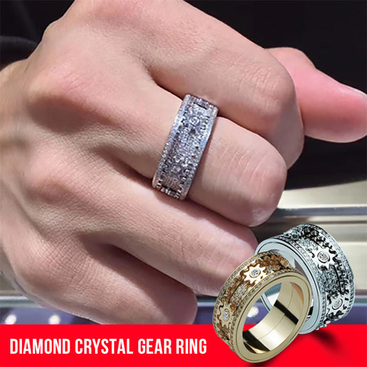 💎Sparkling Elegance: Diamond Crystal Gear Ring - HOT SALE!🔥