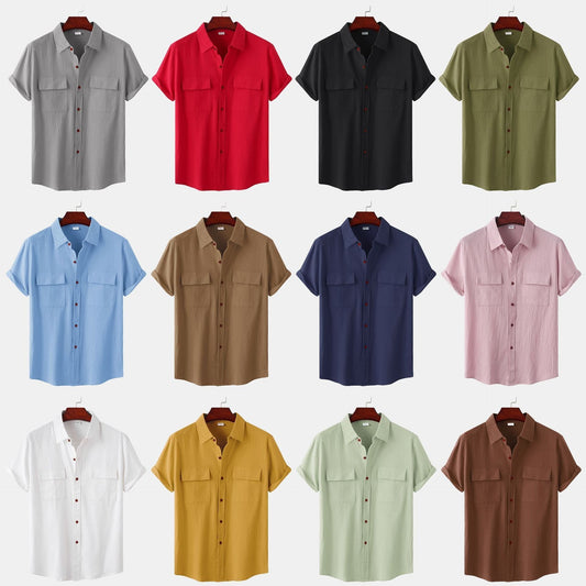 👔Effortless Style: Men's Solid Color Casual Cotton Linen Short Sleeve Shirt