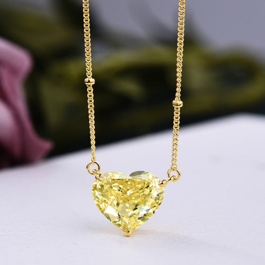 Graceful 3.0 Carat Heart Cut Yellow Sapphire Necklace For Women In Sterling Silver