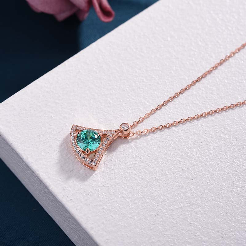 Rose Gold Sector Design Round Cut Paraiba Tourmaline Pendant Necklace In Sterling Silver