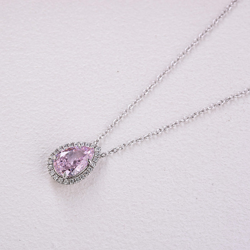 Elegant Pear Cut Pink Sapphire Pendant with Necklace In Sterling Silver