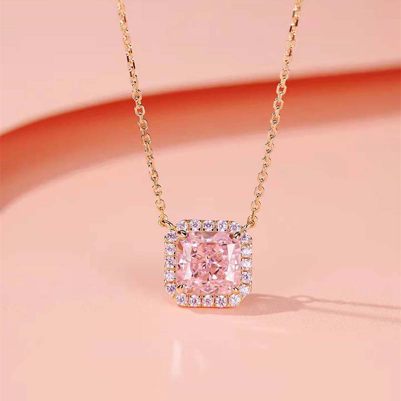 Elegant Radiant Cut Pink Sapphire Pendant Necklace In Sterling Silver