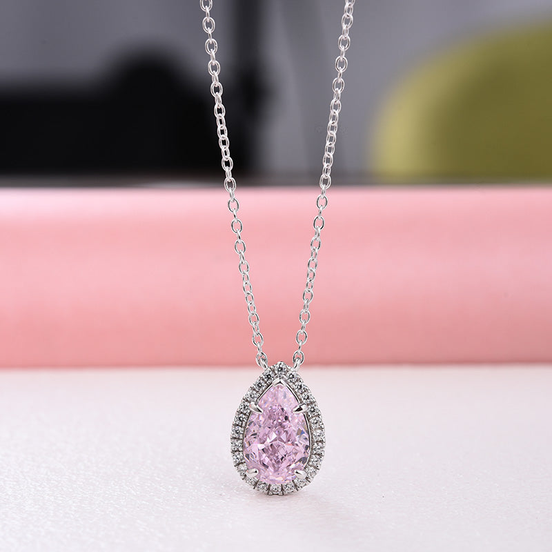 Elegant Pear Cut Pink Sapphire Pendant with Necklace In Sterling Silver