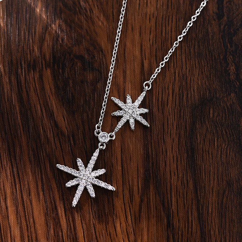 Fashion Double Star Design Women's Necklace In Sterling Silver