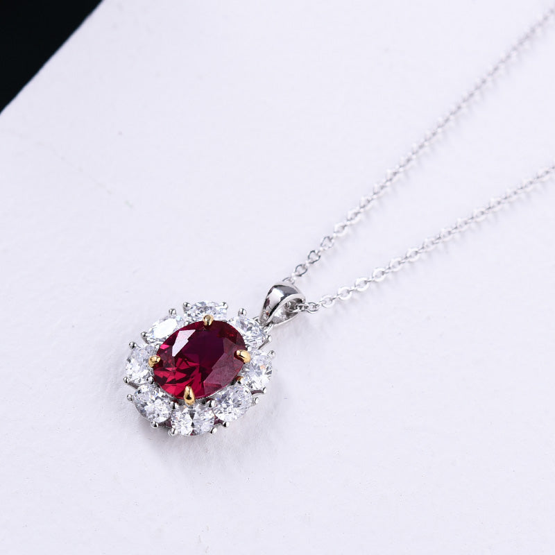 Luxuriant 1.8 Carat Ruby Oval Cut Pendant with Necklace In Sterling Silver