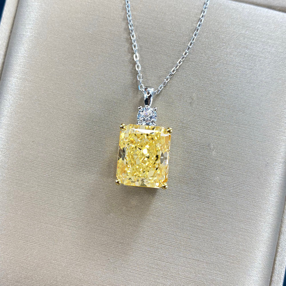 Elegant Yellow Sapphire Radiant Cut Pendant Necklace In Sterling Silver