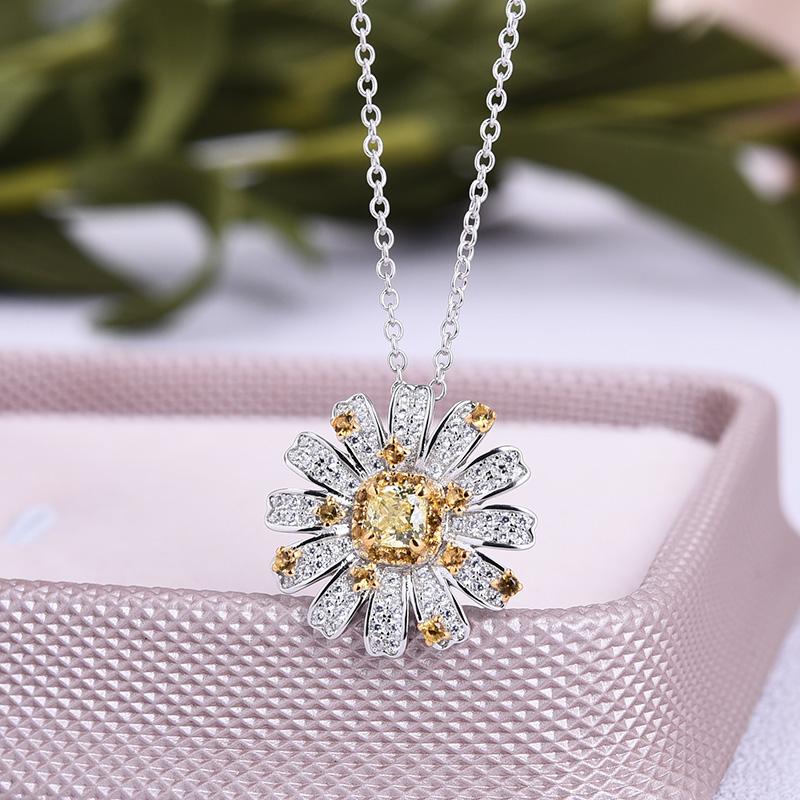 Lively Yellow Sapphire Cushion Cut Pendant Necklace In Sterling Silver