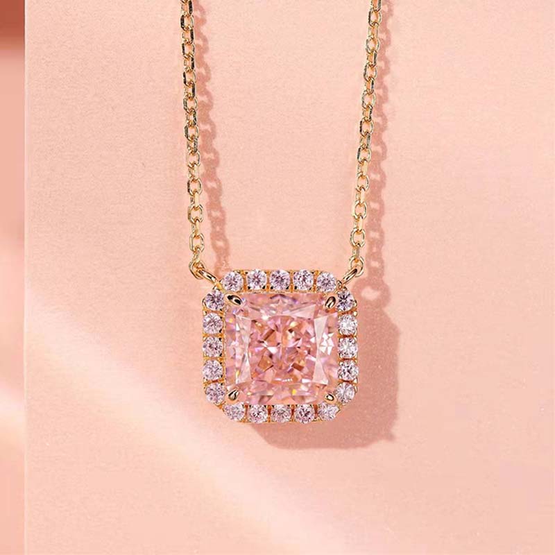 Elegant Radiant Cut Pink Sapphire Pendant Necklace In Sterling Silver