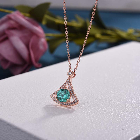 Rose Gold Sector Design Round Cut Paraiba Tourmaline Pendant Necklace In Sterling Silver