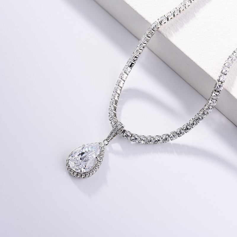 Gorgeous Pear Cut Lab Grown Diamond Pendant with Necklace In Sterling Silver