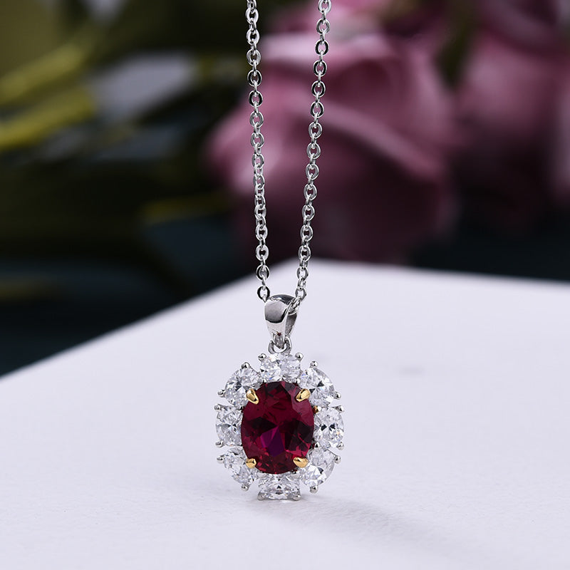 Luxuriant 1.8 Carat Ruby Oval Cut Pendant with Necklace In Sterling Silver