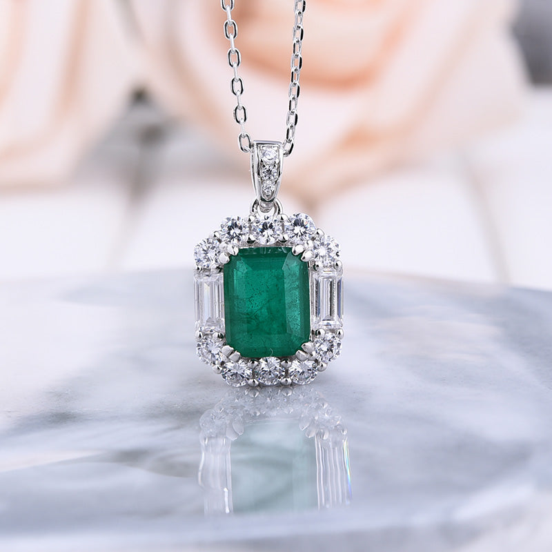 3.0 Carat Emerald Sparkle Pendant with Necklace In Sterling Silver