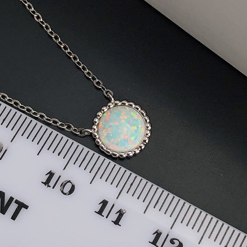 Elegant Round Cut Opal Stone Women's Pendant Necklace In Sterling Silver