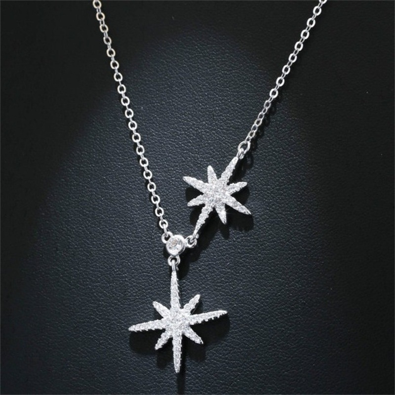 Fashion Double Star Design Women's Necklace In Sterling Silver