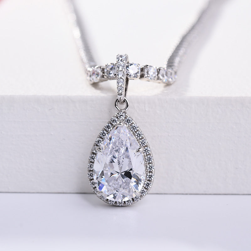 Gorgeous Pear Cut Lab Grown Diamond Pendant with Necklace In Sterling Silver