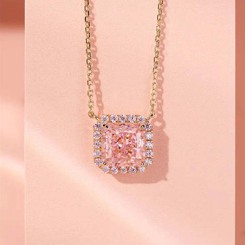 Elegant Radiant Cut Pink Sapphire Pendant Necklace In Sterling Silver