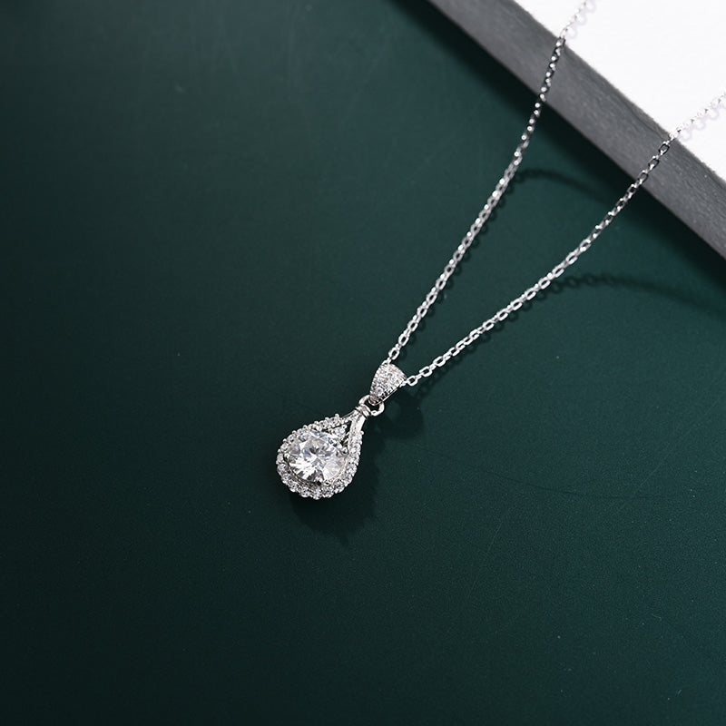 Round Cut Moissanite Pendant Necklace In Sterling Silver