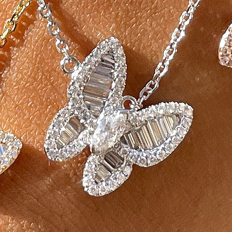 Elegant Butterfly Design Women's Pendant Necklace In Sterling Silver