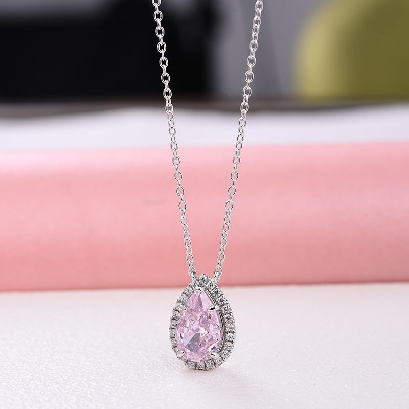 Elegant Pear Cut Pink Sapphire Pendant with Necklace In Sterling Silver