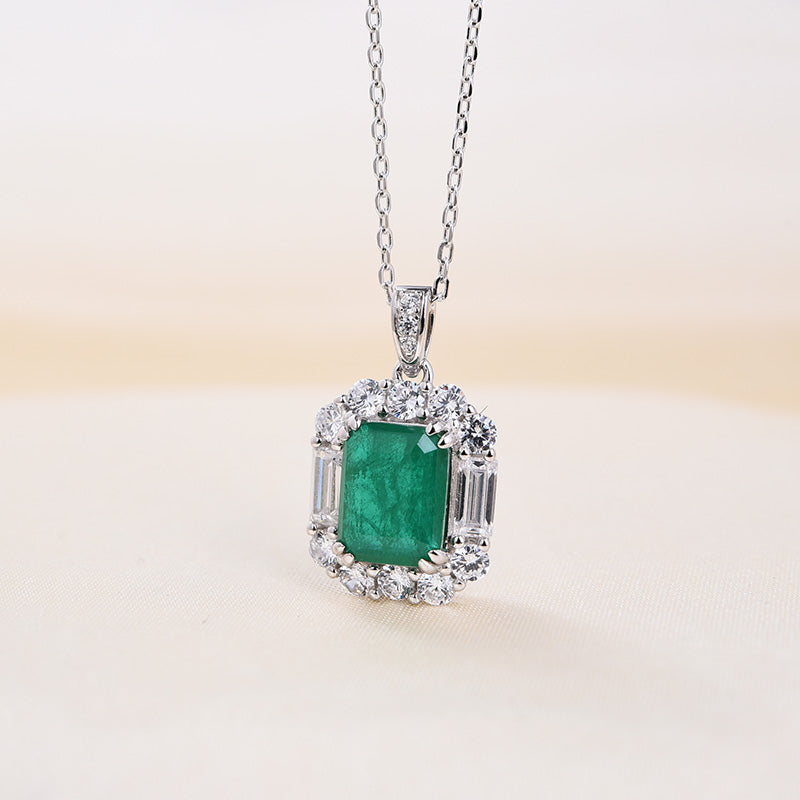 3.0 Carat Emerald Sparkle Pendant with Necklace In Sterling Silver