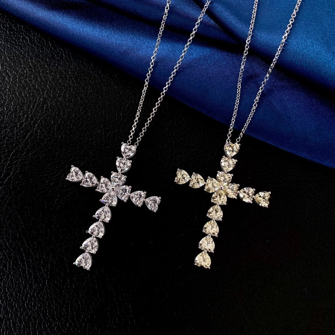 Fashion Heart Cut Cross Design Pendant Necklace In Sterling Silver