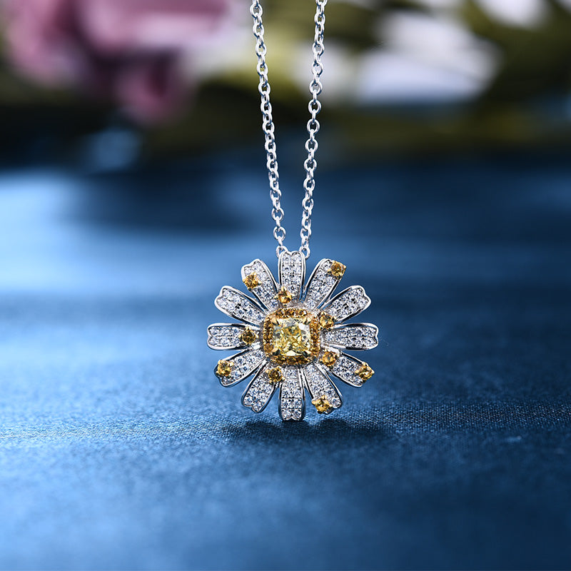 Lively Yellow Sapphire Cushion Cut Pendant Necklace In Sterling Silver