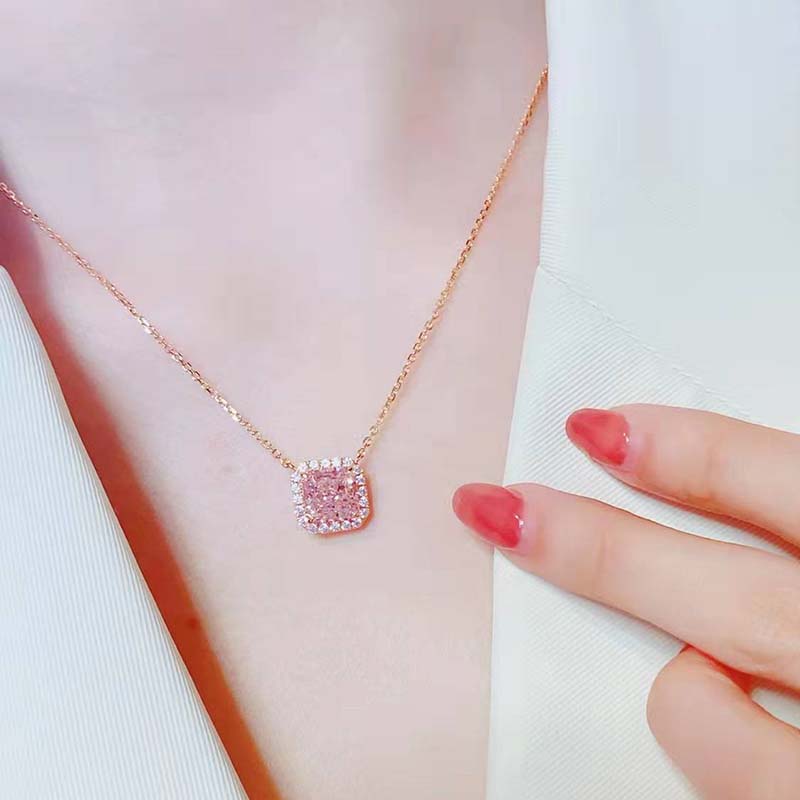 Elegant Radiant Cut Pink Sapphire Pendant Necklace In Sterling Silver