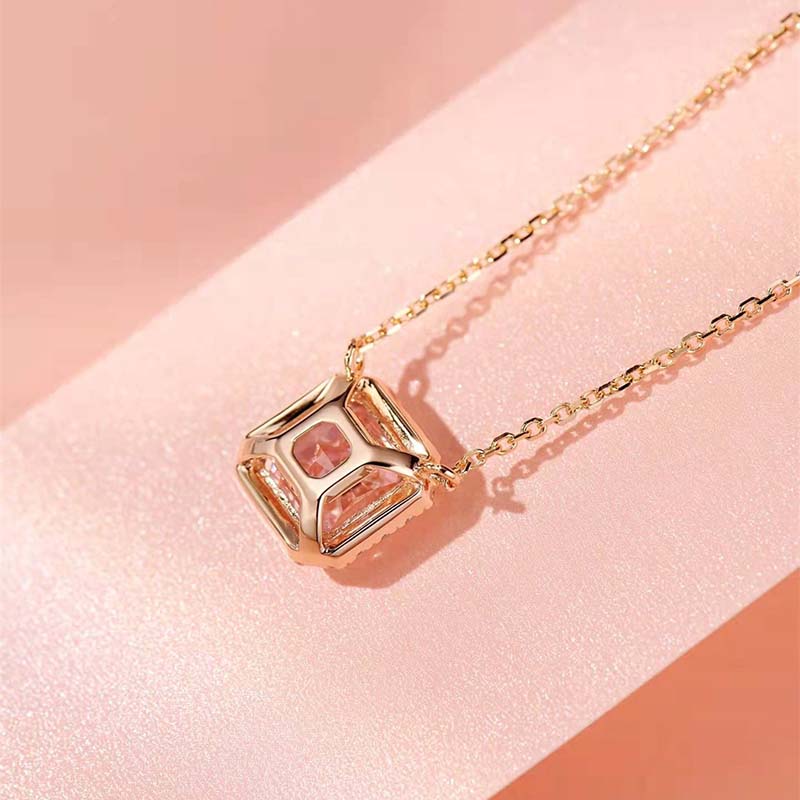 Elegant Radiant Cut Pink Sapphire Pendant Necklace In Sterling Silver