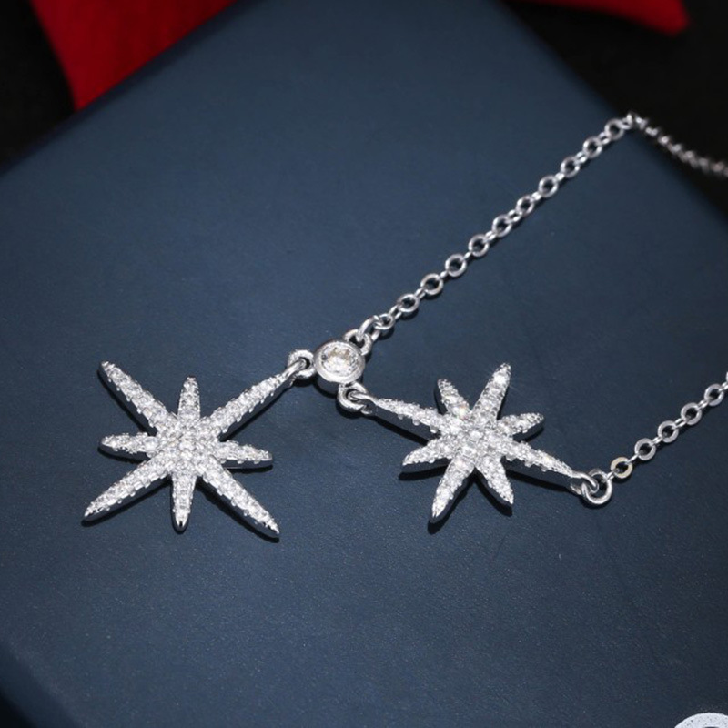 Fashion Double Star Design Women's Necklace In Sterling Silver