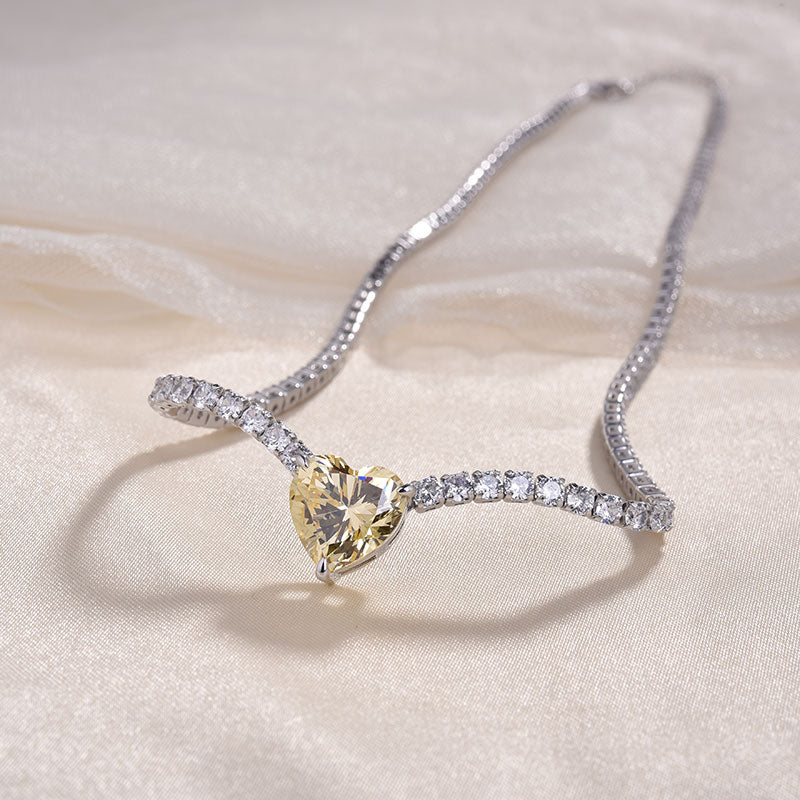 Gorgeous Yellow Sapphire Heart Cut Pendant with Necklace In Sterling Silver