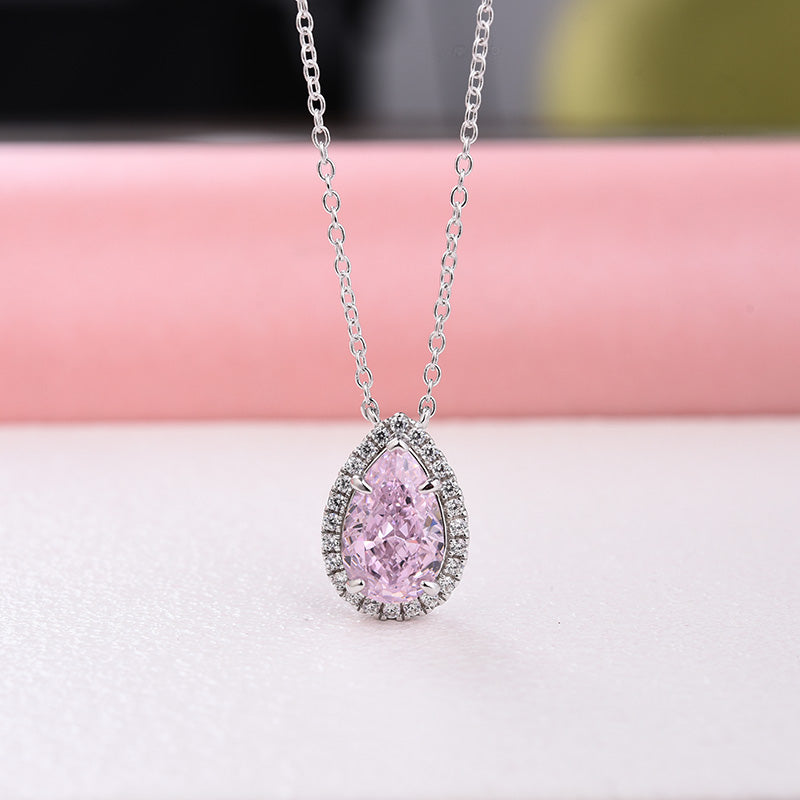 Elegant Pear Cut Pink Sapphire Pendant with Necklace In Sterling Silver