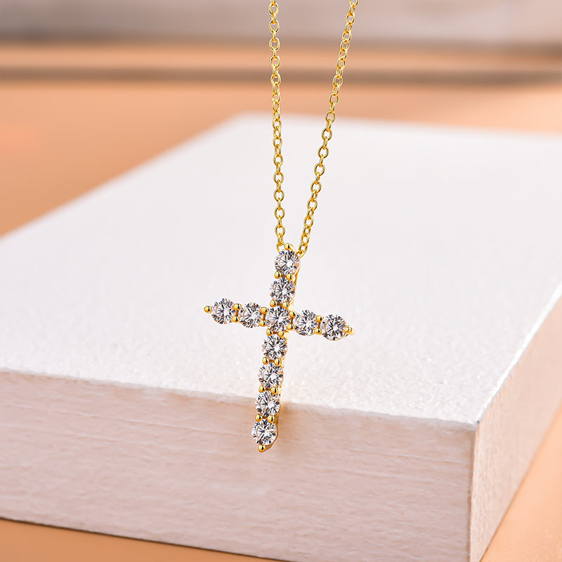 Fashion Yellow Gold Cross Pendant Necklace For Women In Sterling Silver