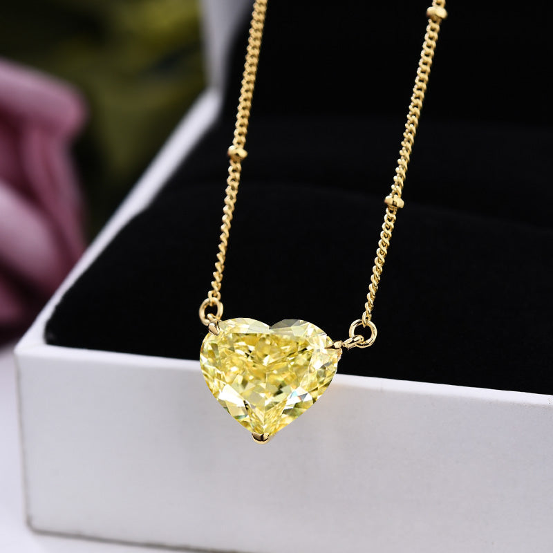 Graceful 3.0 Carat Heart Cut Yellow Sapphire Necklace For Women In Sterling Silver