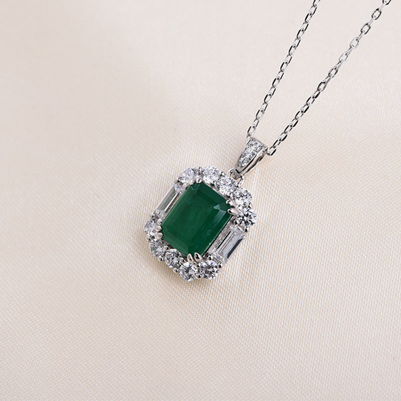 3.0 Carat Emerald Sparkle Pendant with Necklace In Sterling Silver