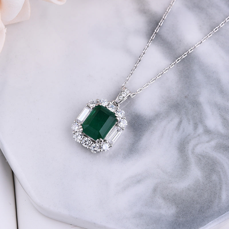 3.0 Carat Emerald Sparkle Pendant with Necklace In Sterling Silver