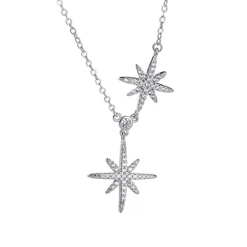 Fashion Double Star Design Women's Necklace In Sterling Silver