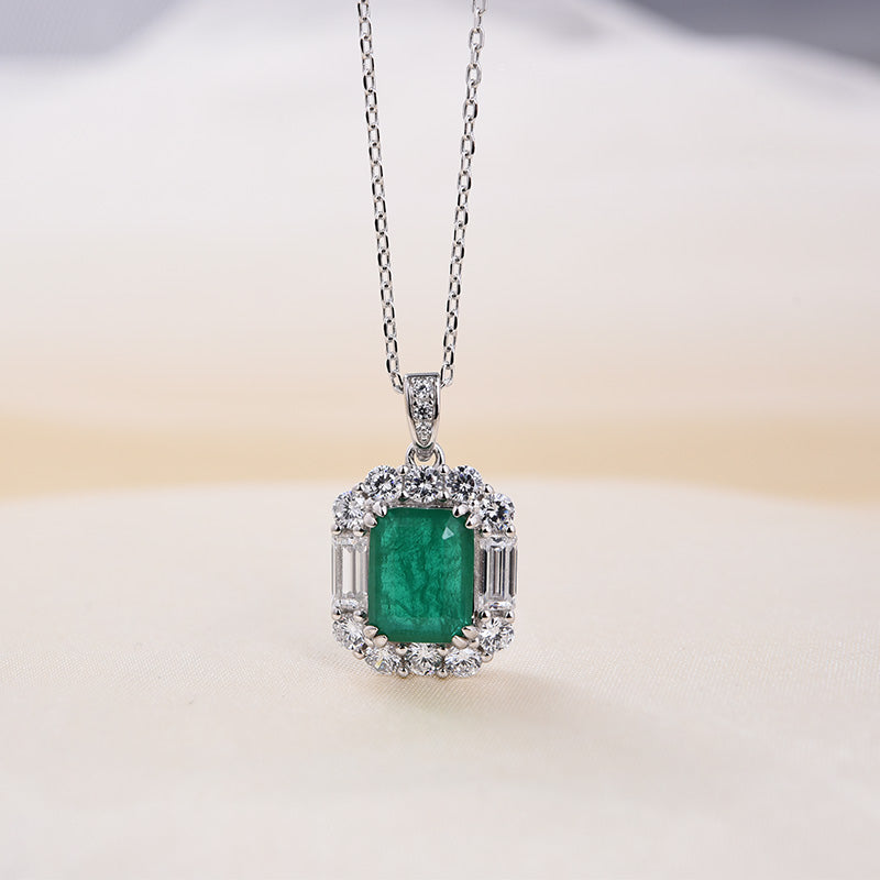 3.0 Carat Emerald Sparkle Pendant with Necklace In Sterling Silver