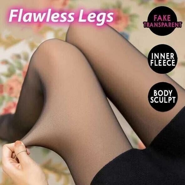 Flawless Legs Fake Translucent Warm Plush Lined Elastic Tights - Perfectly Smooth and Cozy!