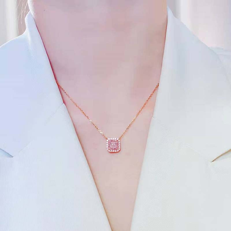 Elegant Radiant Cut Pink Sapphire Pendant Necklace In Sterling Silver