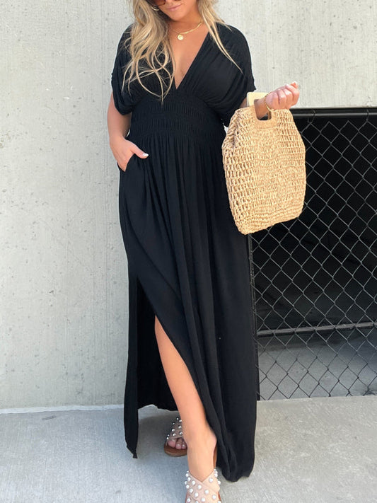 ✨ Effortless Elegance: Slit V-Neck Maxi Long Dress! ✨