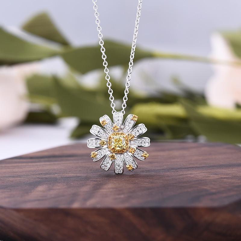 Lively Yellow Sapphire Cushion Cut Pendant Necklace In Sterling Silver