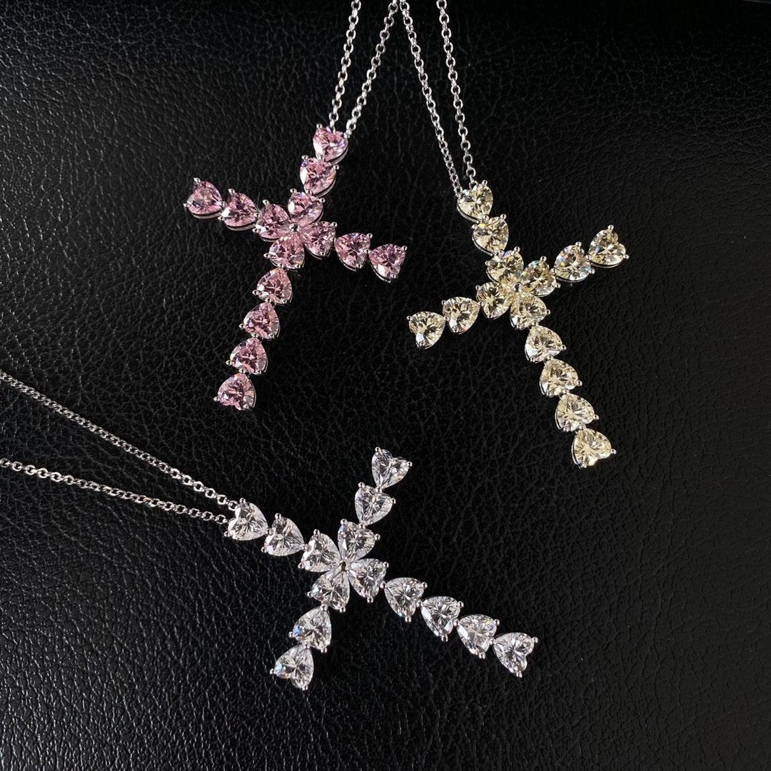 Fashion Heart Cut Cross Design Pendant Necklace In Sterling Silver