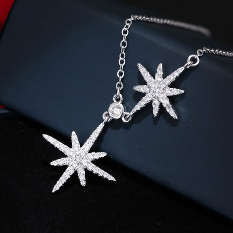 Fashion Double Star Design Women's Necklace In Sterling Silver