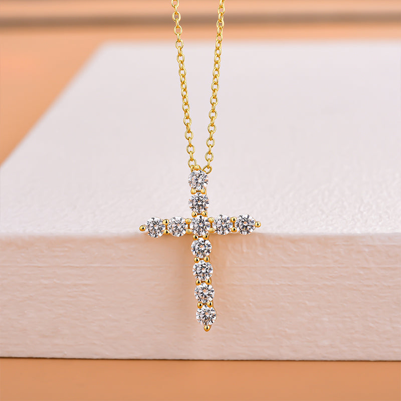 Fashion Yellow Gold Cross Pendant Necklace For Women In Sterling Silver