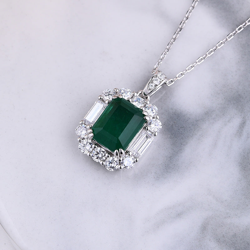 3.0 Carat Emerald Sparkle Pendant with Necklace In Sterling Silver