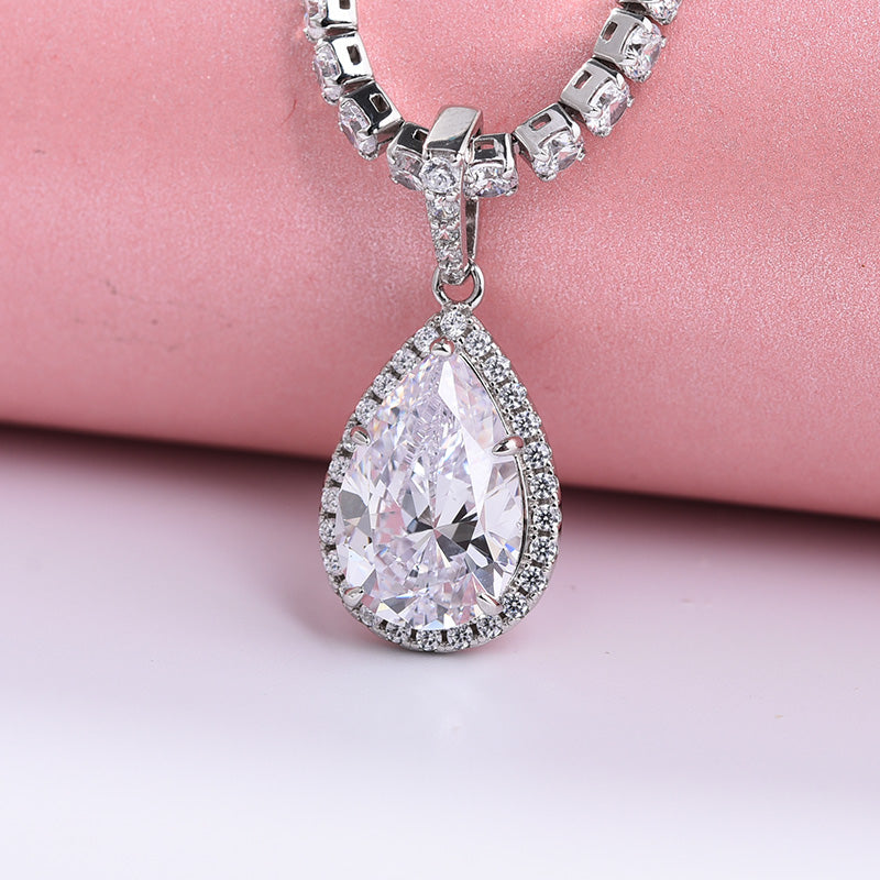 Gorgeous Pear Cut Lab Grown Diamond Pendant with Necklace In Sterling Silver