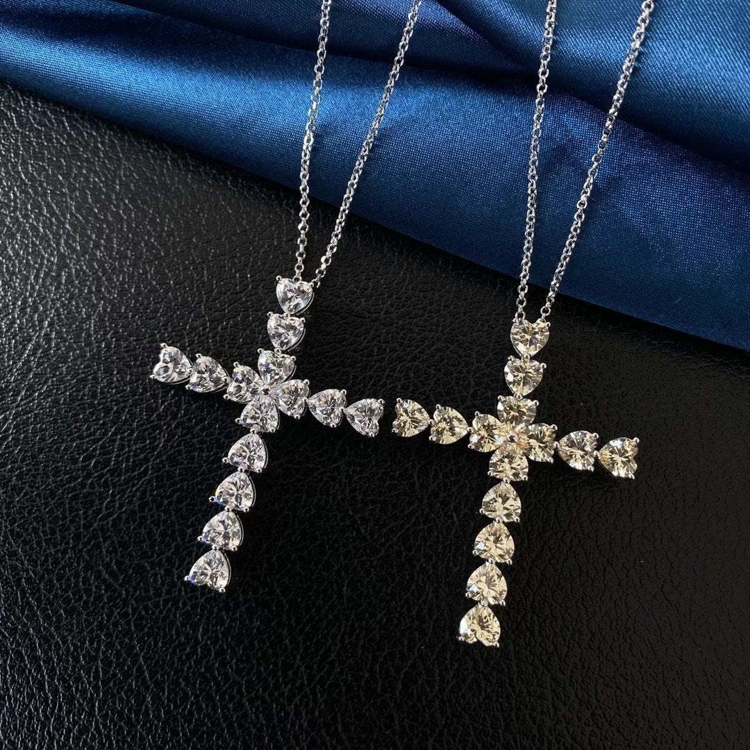 Fashion Heart Cut Cross Design Pendant Necklace In Sterling Silver