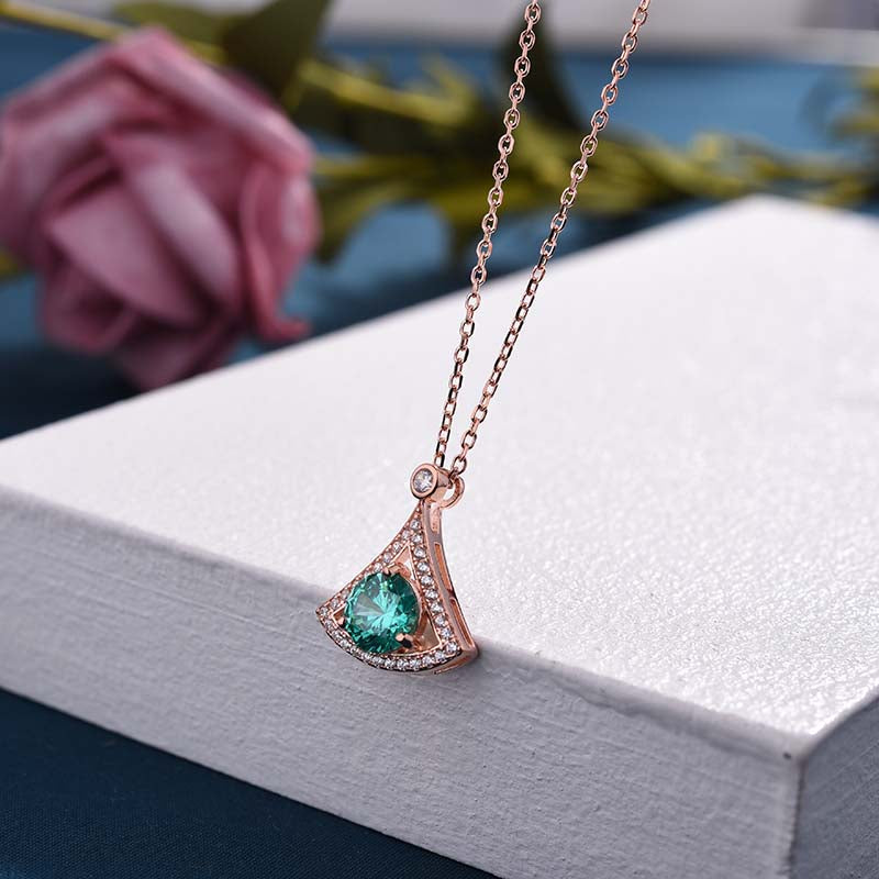 Rose Gold Sector Design Round Cut Paraiba Tourmaline Pendant Necklace In Sterling Silver